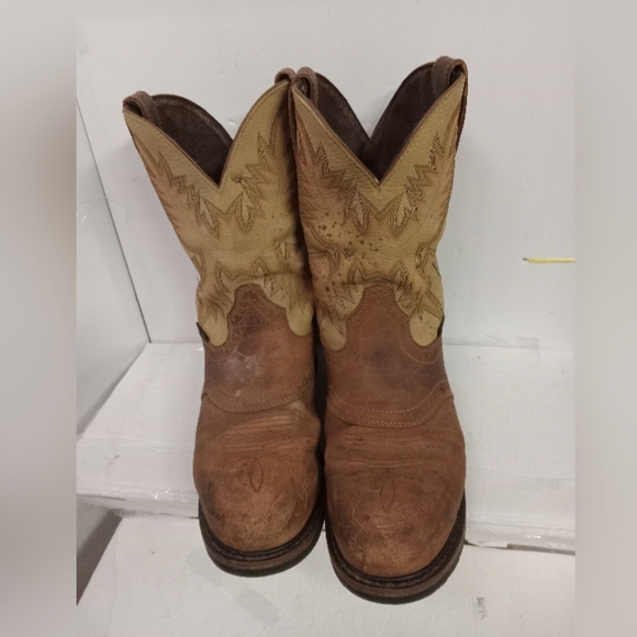 Justin Boots Original Stampede Steel Toe Work Leather Size 9EE - Picture 4 of 8